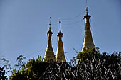 Inle Lake Myanmar. Indein, a cluster of ancient stupas  ruined and overgrown with bushes, just behind the village. 